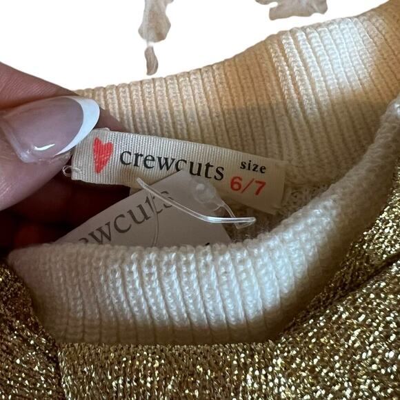 J Crew Crewcuts Sweater Cotton Knit Girl Gold Bow Shirt Ivory Size 6/7 NWT - Picture 4 of 8